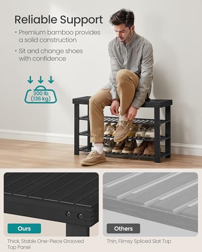 4-Tier Bamboo Shoe Rack Bench, Entryway Shoe Storage Organizer