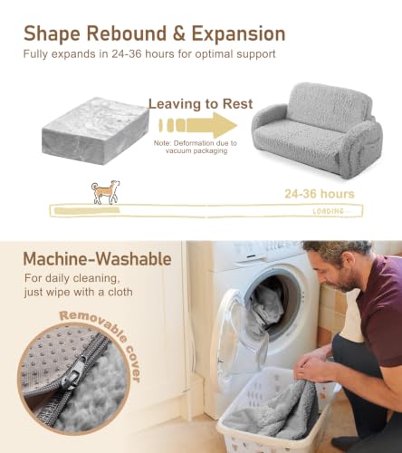 2-in-1 Sherpa Fold Out Kids Couch - Convertible Foam Sofa Chair, Gray