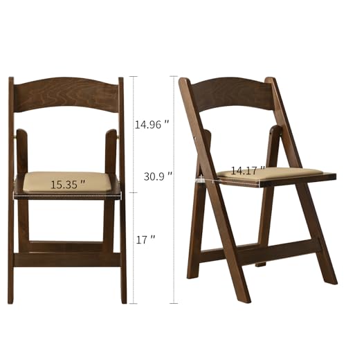 Set of 4 Wooden Folding Chairs with Padded Seats, Fruit Wood Finish