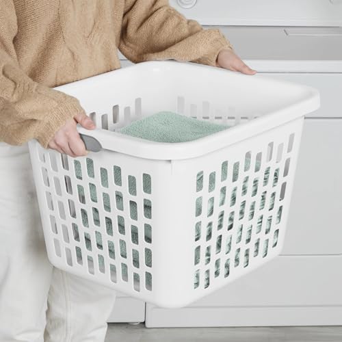 1.5 Bushel Square Plastic Laundry Basket with Comfort Grip Handles, White
