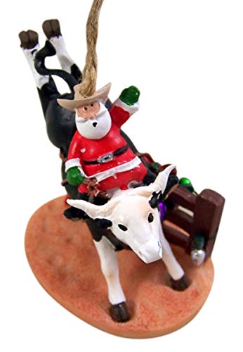 Cast Resin Bull Riding Santa Ornament – 3.25in Christmas Tree Holiday Decor