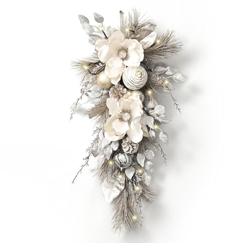 Valery Madelyn Pre-Lit 24in Teardrop Swag - Champagne Gold Christmas Decor (Teardrop)