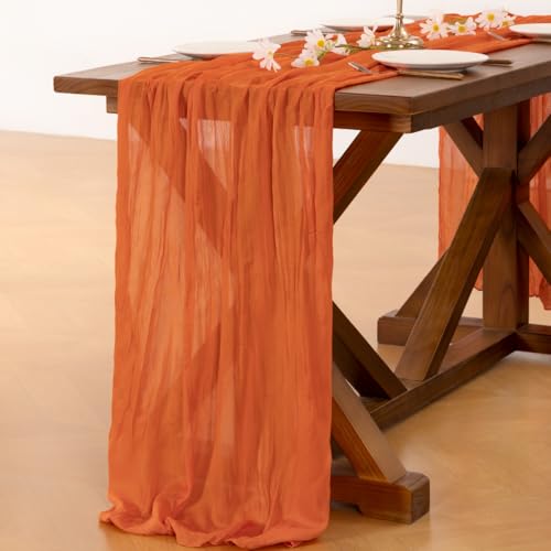 Socomi Cheesecloth Table Runner 10ft x 3pcs Orange Fall Boho Wedding Decor