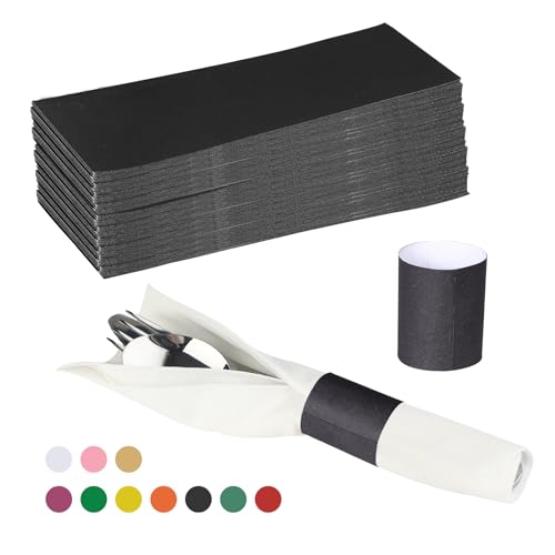 500 Pcs Black Self-Adhesive Napkin Bands for Silverware Wraps