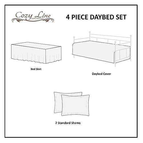 Floral Reversible Daybed Cover Set - 4-Piece Microfiber Bedding with Bedskirt