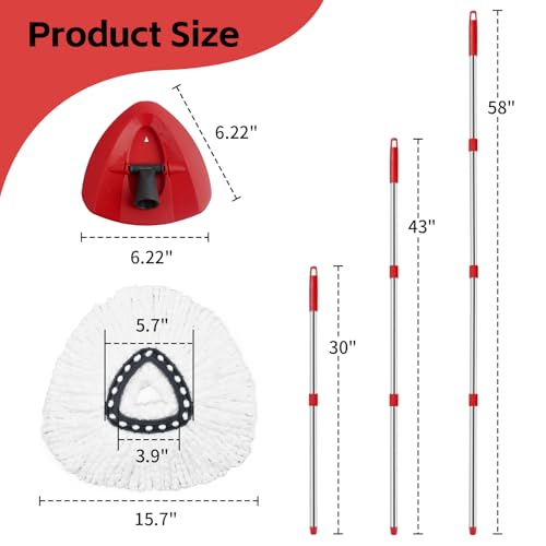Spin Mop Replacement Kit - Adjustable Handle, Base & 2 Microfiber Refills