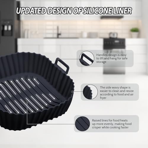 Reusable Silicone Air Fryer Liners, 3-Piece Square Basket Set for 4-7 QT