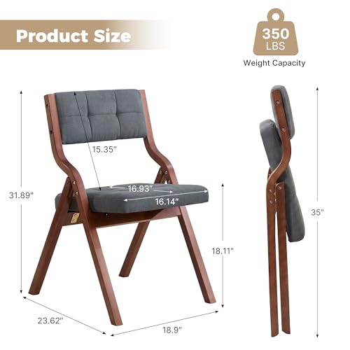 Padded Wooden Folding Dining Chairs - Walnut & Dark Grey, Set of 2