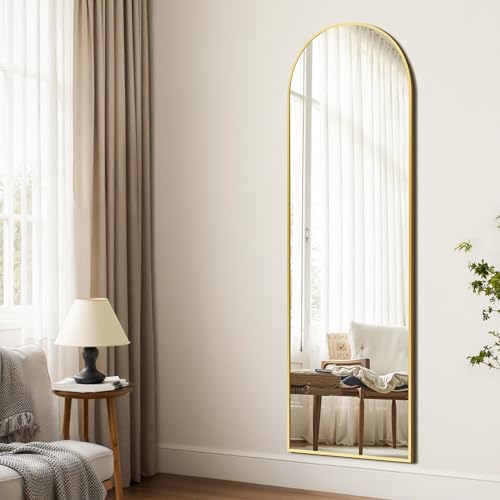 Arched Full Length Mirror 56"x15" - Standing & Wall Mounted Gold Body Mirror