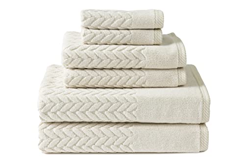 6-Piece Organic Cotton Jacquard Bath Towel Set, Extra Absorbent Plush Towels