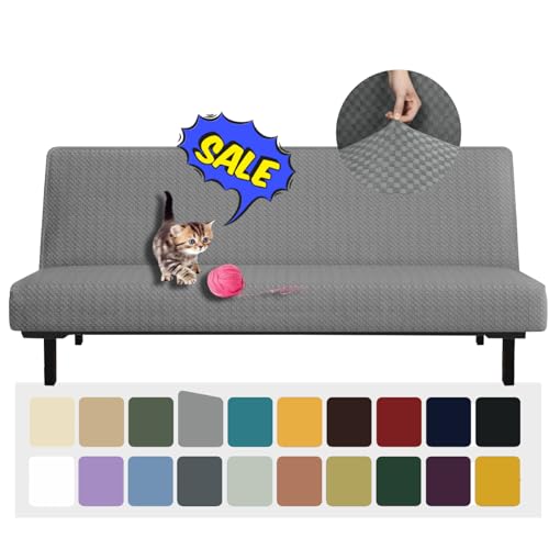 High Stretch Armless Sofa Bed Slipcover - Light Gray Futon Cover