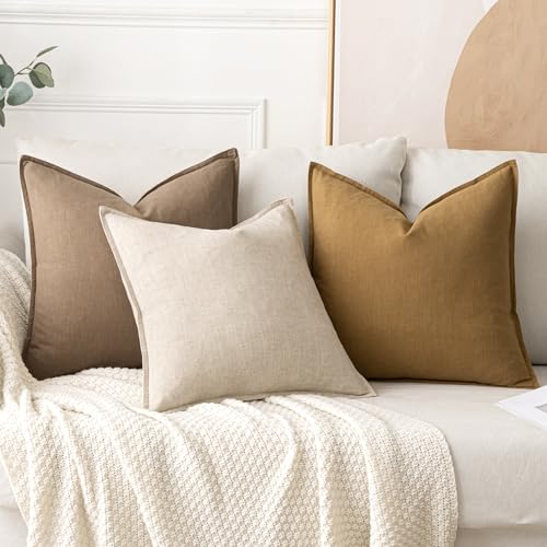 MIULEE Linen Euro Sham Pillow Covers 24x24 Natural Beige Boho Farmhouse Set of 2