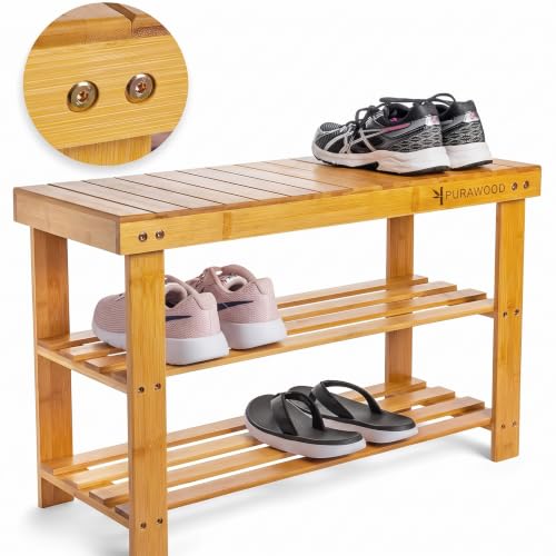 3-Tier Bamboo Shoe Rack Bench, Heavy-Duty Entryway Storage Organizer