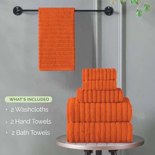 6-Piece Turkish Cotton Bath Towel Set - Ribbed Quick-Dry Absorbent Towels
