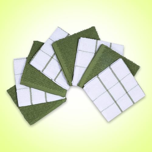 100% Cotton Dish Cloths Set - 8-Piece Absorbent Terry Kitchen Towels, 12x12"