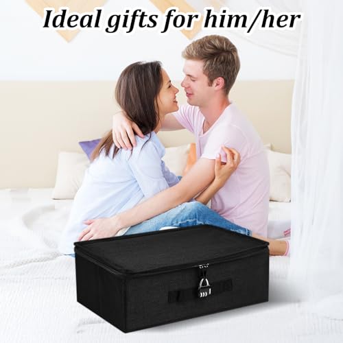 Lockable Storage Box with Combination Lock - 15x9.9x5.1 Inch Black Organizer
