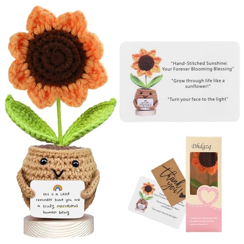 Handmade Crochet Sunflower Doll Gift - Desk Decor, Appreciation Card Included