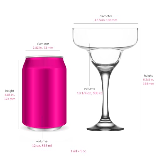 LAV Margarita Glasses Set of 4 - 10.25 oz Cocktail & Frozen Drink Glasses with Elegant Design