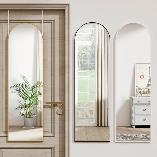 Arched Full Length Door Mirror - 14" x 48" Over the Door Wall Mirror, Gold