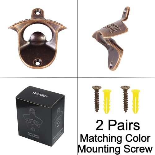 Antique Copper Wall Mount Bottle Opener Set of 2 - Retro Beer Opener with Screws, Rustic Kitchen & Bar Decor