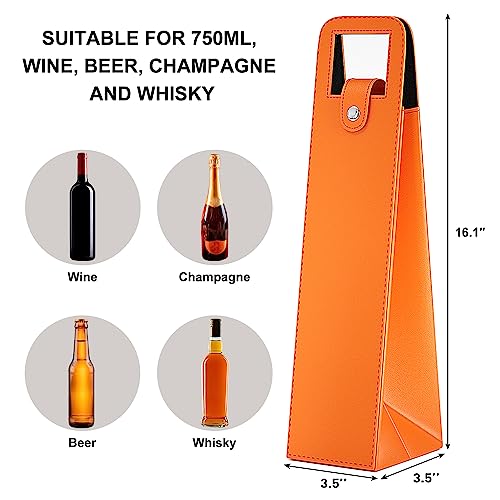 Reusable PU Leather Single Wine Bottle Tote Bag with Metal Clasp
