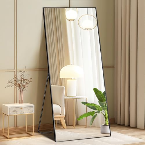 64"x21" Full Length Floor Mirror with Stand, Wall Mounted & Leaning, Black