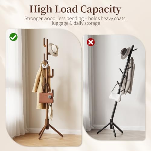 Walnut Yoobure Solid Wood Cactus Coat Rack with 8 Hooks, Adjustable Height Entryway Organizer