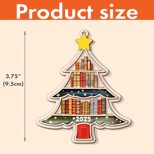 Book Tree 2-Layer Wooden Christmas Ornament – Bookworm Gift for Women, Teachers & Librarians (Variation: Book Tree 2 Layer)