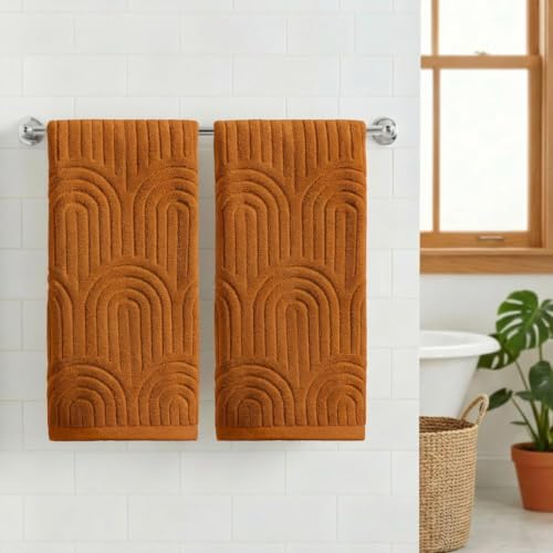 3D Arched Stripes Cotton Hand Towels - Soft & Absorbent Set of 2