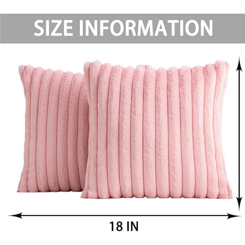 Aegero Pink Faux Fur Throw Pillow Covers 18x18 - Set of 2 Plush Cushion Covers