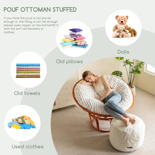 Fluffy Round Pouf Ottoman, 20-Inch Foam Filled Foot Rest Stool, Beige