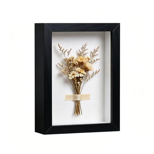 5x7 Shadow Box Frame - Black Wooden Deep Display Case for Wall or Tabletop
