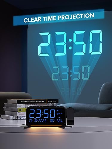 Digital Projection Alarm Clock with Ceiling Display and Temperature Monitor