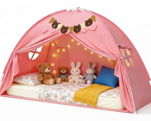 Twin Bed Tent for Kids - Breathable Privacy Play Canopy with Star Lights