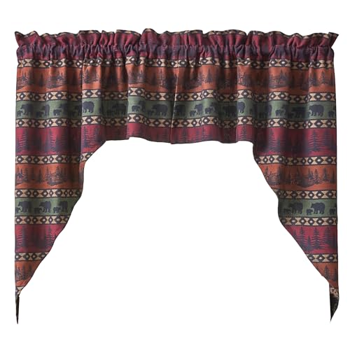 Mountain Bear Jacquard Swag Curtain Pair 36-Inch Rustic Window Decor