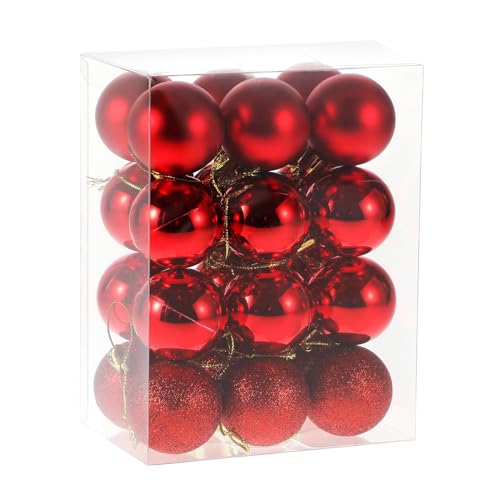 Shatterproof Red Christmas Tree Ornaments - 1.5" Pre-Strung Baubles (24 Pack)