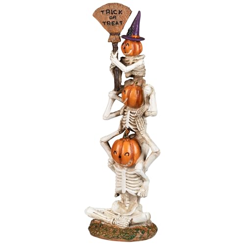 Stacked Jack-O'-Lantern Skeleton Halloween Decor with Trick or Treat Sign - 12.5"