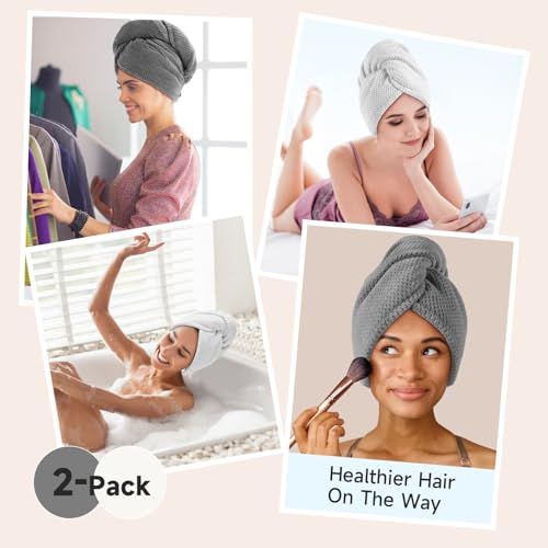 Umisleep 2-Pack Microfiber Hair Towels for Thick, Curly Hair - Grey & White, 400 GSM