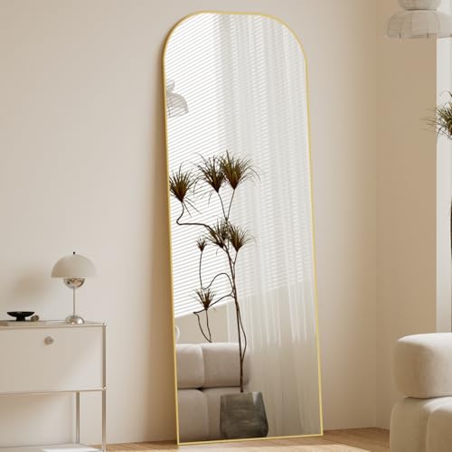 56" x 21" Full Length Floor Mirror with Stand, Shatterproof Arched Mirror