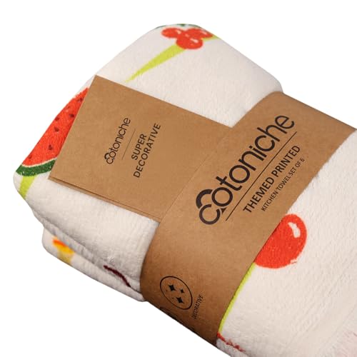 Fruit Print Kitchen Towels - Set of 6 Decorative Quick-Dry Dish Cloths