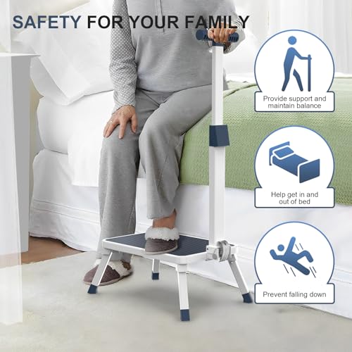 Folding Step Stool with Adjustable Handle, 330 Lbs Capacity Metal Stool