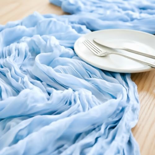 Light Blue Cheesecloth Table Runner, 10FT Gauze Boho Wedding Decor