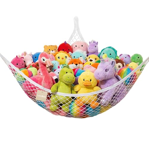 Stuffed Animal Net Hammock Corner Organizer for Plush Toys - White, Large