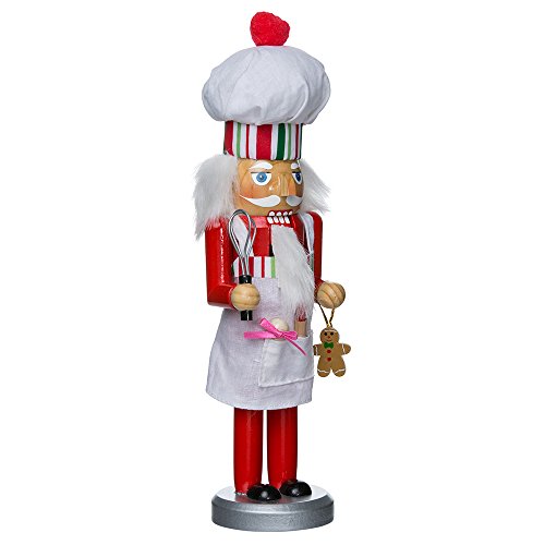 10-Inch Wooden Chef Nutcracker Christmas Figurine with Gingerbread Cookie