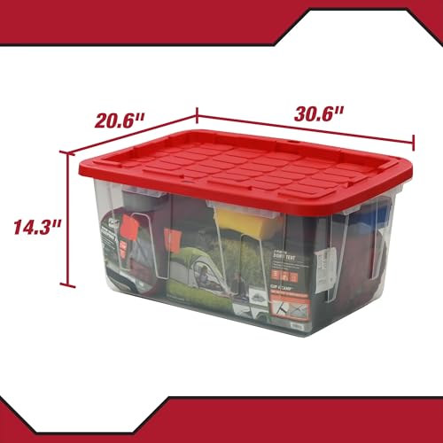 2-Pack 27-Gallon Heavy Duty Clear Plastic Storage Bins with Secure Red Lids