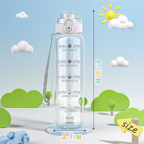 Kids Water Bottle 17oz with Time Marker and Straw Lid