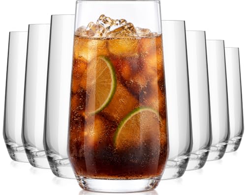 16oz Drinking Glasses Set of 8 - Lead-Free Crystal Tall Water Glassware, Durable & Stackable