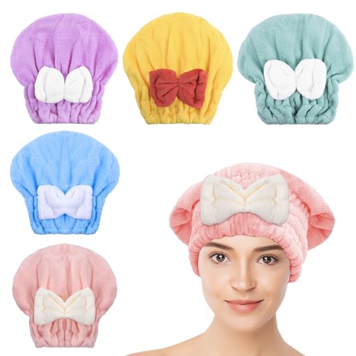Microfiber Hair Drying Caps 5-Pack - Ultra Absorbent & Soft for All Hair Types