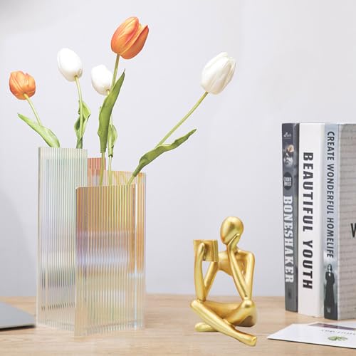 Gold Reading Woman Statue, Abstract Thinker Sculpture for Home Decor