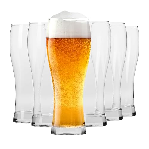 Set of 6 Tall Beer Glasses, 16.9 oz Crystal Clear Pint Glassware